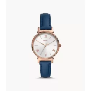 Fossil Womens Daisy Three-Hand Midnight Navy Leather Watch - Blue