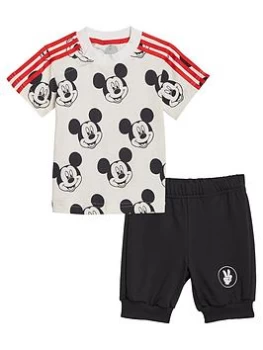 Boys, Adidas Infant Boys Disney Mickey Mouse Short & T-Shirt Set, White/Black, Size 12-18 Months