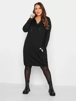 Yours Hoodie Embellished Trim Dress - Black, Size 22-24, Women