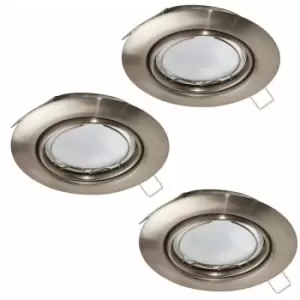 3 PACK Flush Ceiling Downlight Satin Nickel Steel 3 x 5W GU10 Bulb