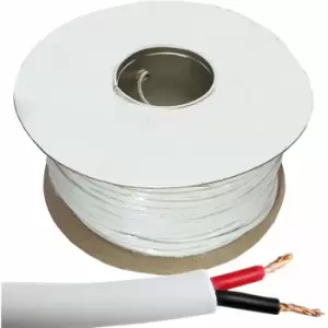 Loops - 50m (164 ft) Double Insulated Speaker Cable 2.01mm² White 100V Volt pa System Reel Drum