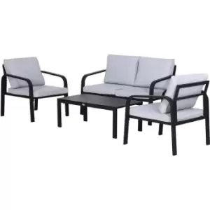 Outsunny - 4pcs Garden Sectional Loveseat Chairs Table Furniture w/ Cushion, Black