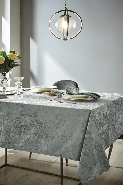 Catherine Lansfield 'Crushed Velvet' 137cm x 229cm Table Cloth Silver