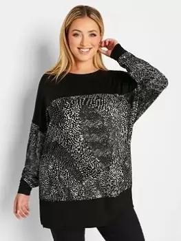 Yours Animal Long Sleeve Top, Black, Size 26-28, Women