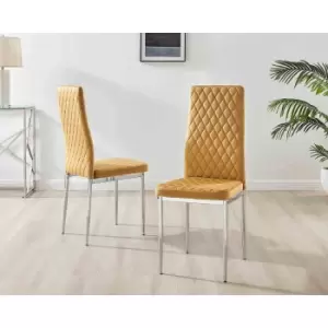 Furniture Box 4X Milan Kitchen Dining Chair Mustard Velvet Silver Legs