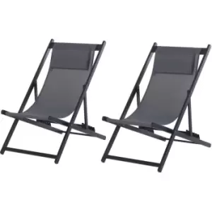 Outsunny - 2Pcs Texteline Chaise Lounge Recliner Chair Adjust Lounger Patio Grey