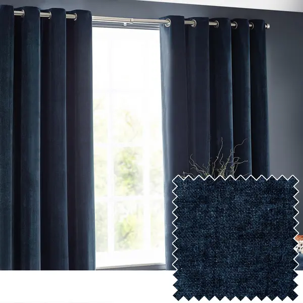 Heavy Chenille Room Darkening Eyelet Curtains Navy, Navy / 229 x 183cm