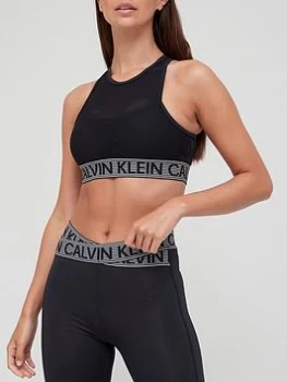 Calvin Klein Performance Logo Breathable Mesh Top Medium Support Sports Bra - Black