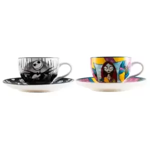 Disney Nightmare Before Christmas Jack and Sally Teacup and Saucer 4 Piece Set