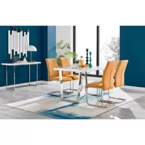 Furniture Box Kylo White High Gloss Dining Table and 4 Mustard Lorenzo Chairs