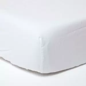 White Linen Deep Fitted Sheet, King - White - White - Homescapes