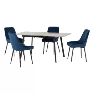 Avery Concrete Effect Extendable Dining Table with 4 Blue Dining Chairs Navy