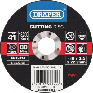 Draper Depressed Centre Stone Cutting Disc 125mm 3.2mm 22mm