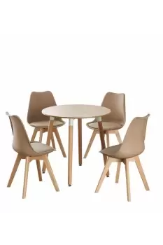 5PCs Dining Set - a Round Dining Table & Set of 4 Lorenzo Tulip chairs with Padded Seat