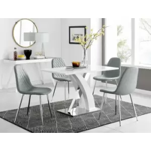 Furniturebox UK - Furniturebox Atlanta White High Gloss And Chrome Metal Rectangle Modern Dining Table And 4 Elephant Grey Corona Faux Leather Dining