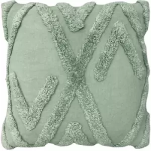 Kamjo Geometric Tufted 100% Cotton Cushion Cover, Eucalyptus, 50 x 50 Cm - Furn