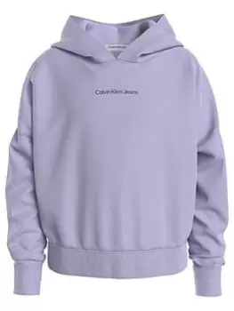 Calvin Klein Jeans Girls Boxy Logo Hoodie - Lavender, Lavender, Size Age: 12 Years, Women