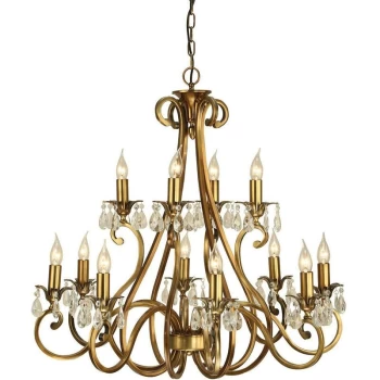 Interiors - 12 Light Chandelier Antique Brass Finish, E14