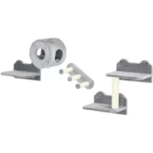 Cat Wall Furniture with Platforms, Steps, Perch, Cat House - Grey - Grey - Pawhut