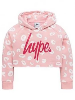 Hype Girls Leopard Cropped Overhead Hoodie - Pink, Size Age: 14 Years, Women