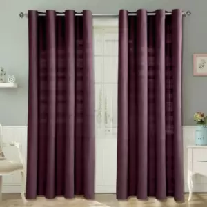 Homescapes - Cotton Rajput Ribbed Purple Curtain Pair, 66 x 54' Drop - Purple - Purple