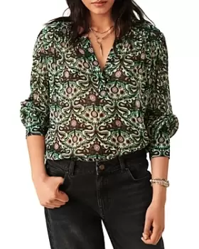 ba & sh Fel Printed Split Neck Blouse