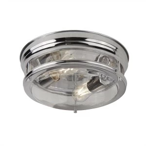 2 Light Bathroom Flush Ceiling Light Chrome IP44, E27