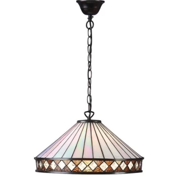 Interiors 1900 Lighting - Interiors Fargo - 1 Light Large Ceiling Pendant Dark Bronze, Tiffany glass, E27