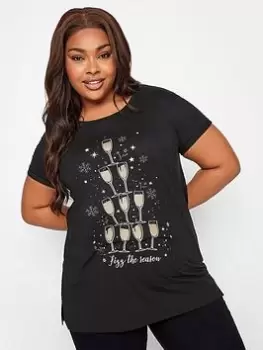 Yours Novelty Tee Fizz The Season, Black, Size 14, Women