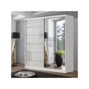 Modern Bedroom Infinity High Gloss Mirror Sliding Door Wardrobe 200cm - White