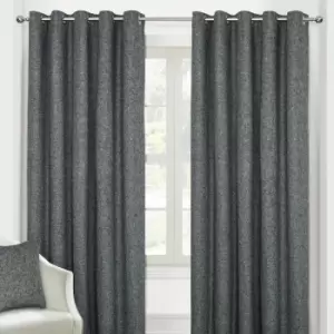 Homescapes - homecapes Dark Grey Heavy Boucle Textured Blackout Lined Eyelet Curtain Pair, 46 x 72'