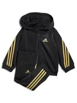 adidas Favourites Toddler Unisex 3 Stripe Zip Through Hoodie & Jogger Set - Black, Size 0-3 Months, Women