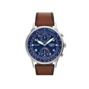 Fossil Mens Retro Pilot Chronograph Eco Leather Watch - Brown