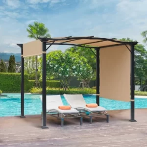 Outsunny Outdoor Retractable Pergola Garden Gazebo with Two Adjustable Side Canopy Overhead Sun Shade Backyard Canopy Cover, 3x2.45x2.3m, Khaki