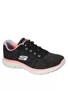 Skechers Flex Appeal 4.0 Wide Fit Trainers, Black, Size 4, Women