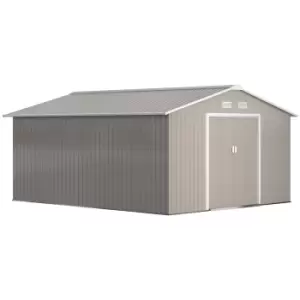 Outsunny 13 x 11ft Garden Metal Storage Shed Outdoor Storage Shed with Foundation Ventilation & Doors, Light Grey