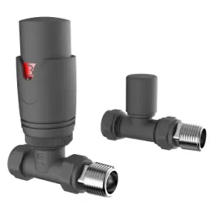 VURTU13 Straight Thermostatic Radiator Valve & Lockshield in Anthracite - Pair