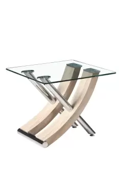 Nuovo Side End Table, Tempered Clear Glass Top With Cross Leg