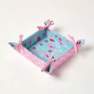 Bird & Flowers Reversible Bread Basket - Blue - Blue - Homescapes