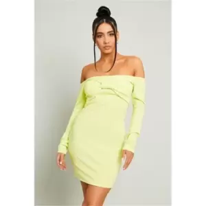 I Saw It First Lime Green Rib Bow Bardot Bodycon Dress - Green