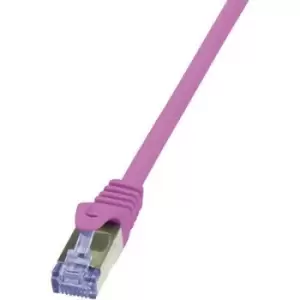 LogiLink CQ3019S RJ45 Network cable, patch cable CAT 6A S/FTP 25.00cm Pink Flame-retardant, incl. detent