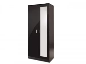 GFW Ottawa Black High Gloss 2 Door 1 Mirror Double Wardrobe Flat Packed