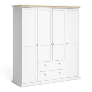 Paris Wardrobe With 4 Doors And 2 Drawers In White And Oak Effect