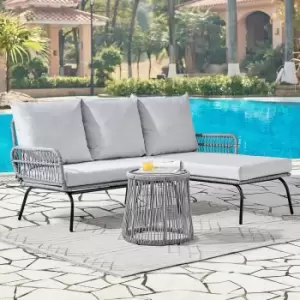 Grey L Shape Garden Furniture Set Wicker Rope Style with Coffee Table