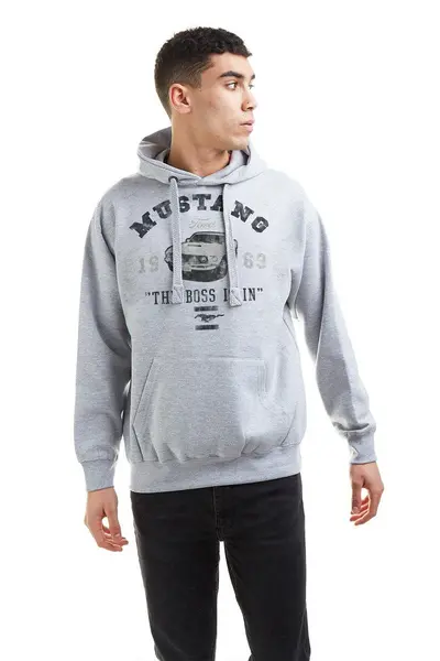 Petrol Heads Mustang The Boss Is In Cotton Hoodie Grey