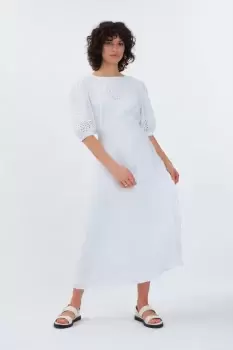 Finn Organic Linen Broderie Midi Dress, White / 12