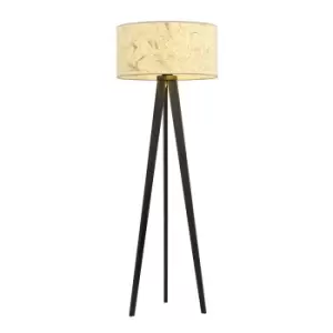 Emibig Aston Black Tripod Floor Lamp with Brown Fabric Shades, 1x E27