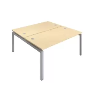 Telescopic Sliding 2 Person Extension Bench with Cable Port and Silver Frame - 1600mm - Maple