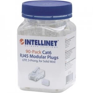 INTELLINET 90er-Pack Cat6 RJ45 modular plug UTP 3-point wire contacting for solid wire 90 plugs in the beaker Crimp contact Transparent Intellinet 790