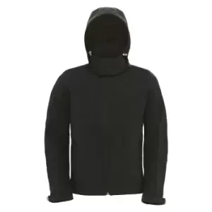 B&C Mens Hooded Softshell Breathable, Waterproof & Windproof Jacket (Fleece Lining) (3XL) (Black)